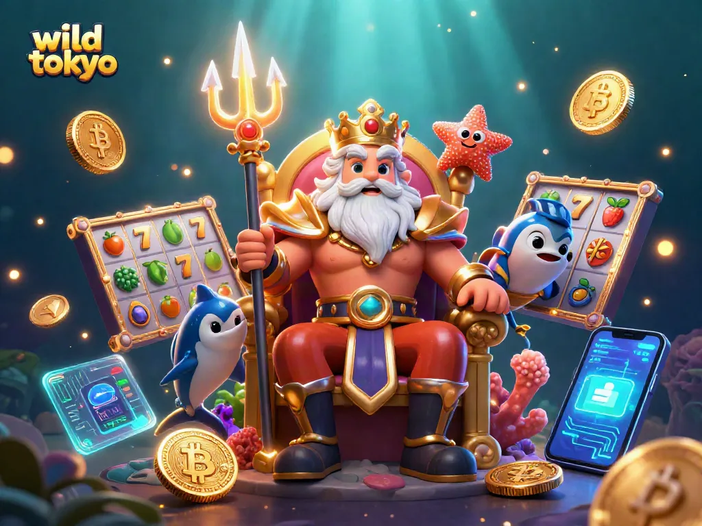 Experience wild tokyo's vibrant slot gameplay with Neptune and treasures in a rich underwater scene.